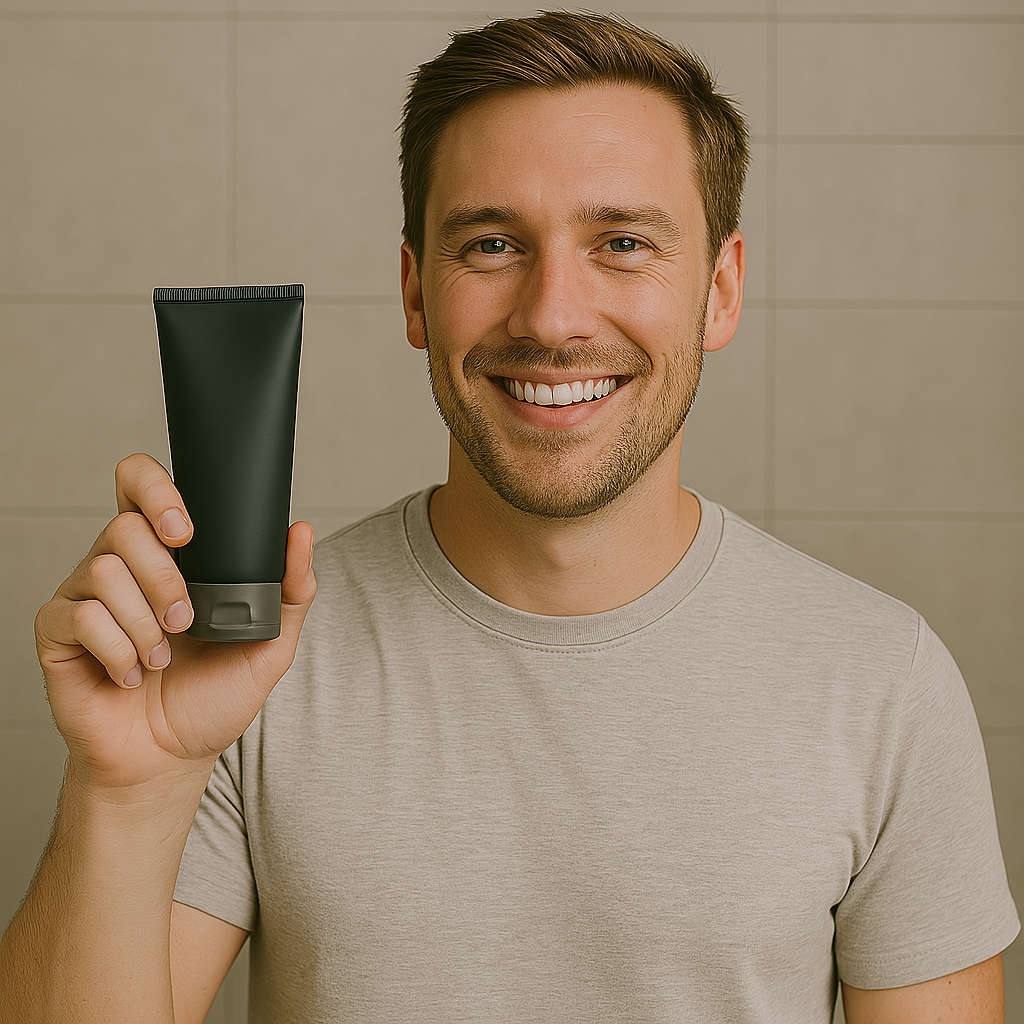 Man holding grooming product