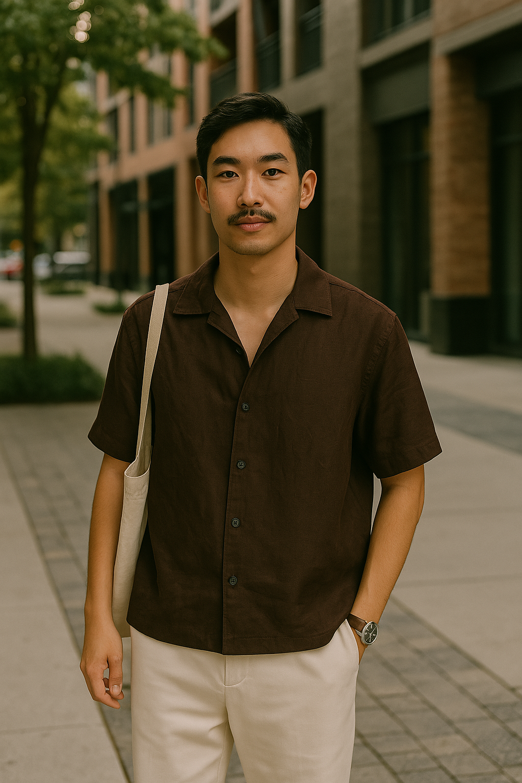 Well-groomed man in brown shirt